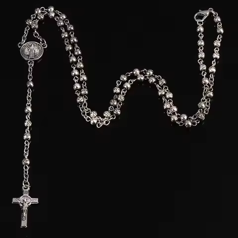 Stainless steel rosary beads 4mm bead necklace, small rosary necklace, ladies jewelry necklace Jesus