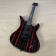 Schecter แถบสีแดงสีดำ24เฟร็ตโครงกระดูกกีต้าร์ไฟฟ้าฝังรูปร่างพิเศษ