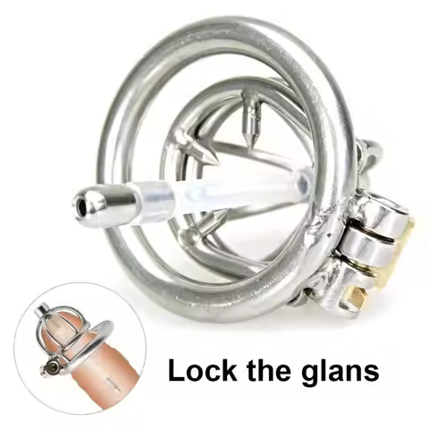 Stainless Steel Male Chastity Cage with Lock, Breathable Hypoallergenic Design, Includes Cock Ring &