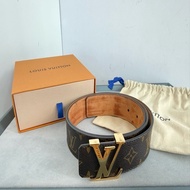 二手LV老花金色Logo皮帶100公分Initiales 40毫米皮帶M9008