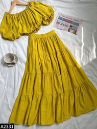 Set Áo Croptop Trễ Vai Kèm Chân Váy Dài Tầng A2331