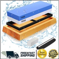 Knife Sharpening Stone Kit 1000/6000 Grit Bamboo Base Double-side Knife Whetstone Angle guide