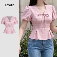 Lovito Casual Blouse Lace Up Zipper Spring/summer Pink Blouse for Women BLK8P1D552 Lovito Blouse Kas