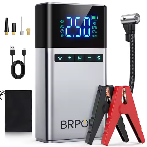 BRPOM 26800mAh Portable Car Starter with Air Compressor 180 PSI 6000A Starter 12V Car Battery Starte