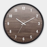 仿深色木紋 台灣製30CM辦公居家時尚極簡靜音掃描掛鐘 023
