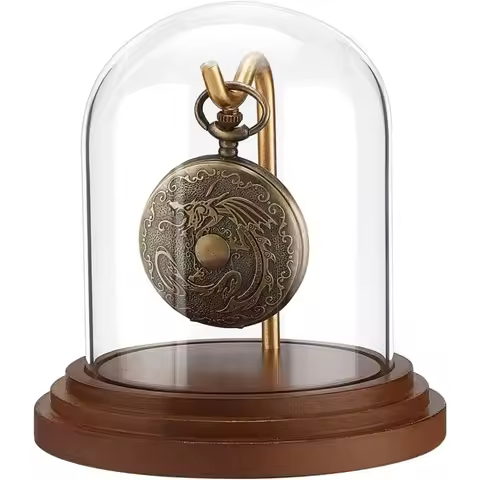 Pocket Watch Display Dome Cloche with Hook 4.2"x4"Watch Display Jar Decorative Glass Display Case wi