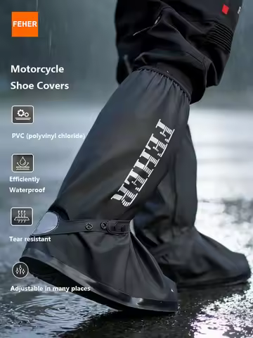 FEHER Motorcycle Shoe Covers Waterproof and Mud Tall Resistant PVC Coated Adjustable Motorbike Shoe 