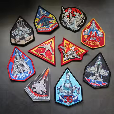 TOP GUN F18 F14 Fighter Embroidery Patches SU27 MIG 29 Boom H-6K J20 J15 Outdoor Tactics Badge Russi