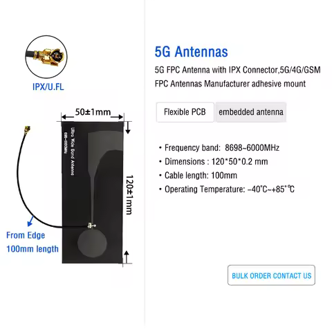 5G FPC Antenna with IPX Connector, 5G/4G/GSM FPC Antennas Manufacturer Adhesive Mount