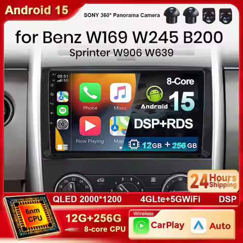 Android 15 Car Radio For Mercedes Benz B200 Sprinter W906 W639 AB Class W169 W245 Viano Vito GPS Car