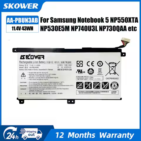 SKOWER AA-PBUN3AB AA-PBUN3QB Battery for Samsung Notebook NP530E5M 7 Spin NP740U5L NP740U3L NP740U3M