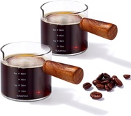 1PCS 100ml Espresso Shot Glass Espresso Cups with Wood Handle 3.5 OZ Double Spouts Measuring with Du