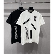 Dsquared2 ICON Mix Cross-Zip Men's and Women's T-Shirt Super Hot. Unisex Loose T-shirt for Street Bo
