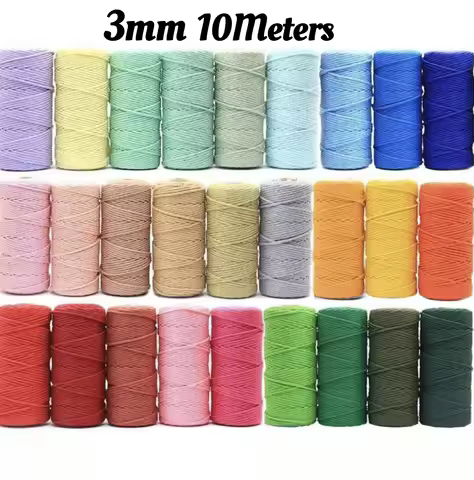 Ready Stock 10 Meters 3mm Macaronel Cotton Rope for Crochet Handwork DIY Cords Macrame Boho Decorati