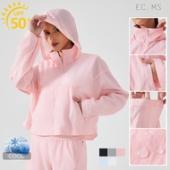 Women Rashguard UPF 50+ with Pockets Waterproof Collapsible Hat Lightweight UV-Protective Jacket for