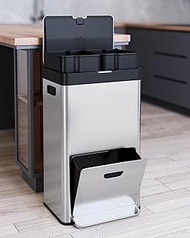 GarveeHome Kitchen Trash Can 56L/14.8 Gal,3Compartments Pedal Kitchen Recycling Trash Bin with Remov