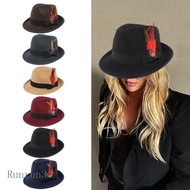 RUN Western  Hat Wide Brim Fedora Hat  for Boyfriend  Hat Short Brim with Feather for Outdoor Gather