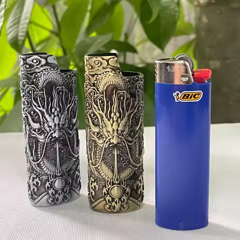 Large BIC Full Lighter Case Cover Sleeve For Regular Bic J6 Lighters 3D Embossed Dragon Pattern Hold