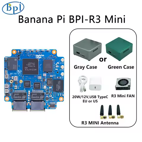Banana Pi BPI-R3 Mini Router Board SET Cases Antenna MediaTek MT7986 ARM A53 2G DDR 8G eMMC Openwrt 