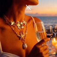 YX Vintage Starfish Floral Pearl Necklace 4Pcs Set Adjustable Layered Stackable Y2K Boho Beach Jewel