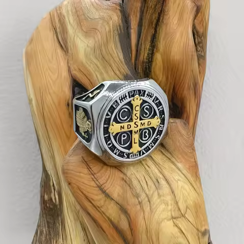 Crux Sancti Patris Benedict Cspb Cross Men Rings 316L Stainless Steel Punk Jewelry Size 7-13