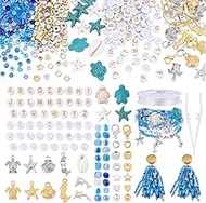 PH PandaHall 3590pcs Ocean Jewelry Making Kit, 4mm Blue Glass Seed Beads Letter Beads Starfish Turtl