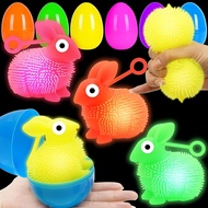 Jumbo 4" Easter Eggs Filled LED Puffer Balls 8 Pack Light Up Easter Squeeze Balls Toys for Kids Str