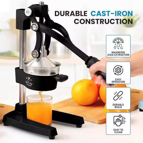 Cast-Iron Orange Juice Squeezer - Easy-to-Clean, Heavy-Duty, Professional Citrus Juicer - Stainless 