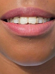 3 ชิ้น ชุดเพชรฟันฮัลโลวีน วัสดุทองแดงชุบทองคำ 14 กะรัต เพชรฟัน Grillz ทองสำหรับฟัน&Grillz เงินสำหรับ
