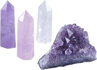 mookaitedecor Amethyst Cluster & Crystal Wands Point 2" Amethyst, Rose Quartz, Rock Quartz, 6 Facete