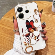 YBD Phone Case For Redmi Note 14 4G 5G Electroplated Lens Full-wrap LOVE Colorful Butterfly