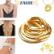 ZAIJIEE Bendable Snake Necklace, Gold Color Alloy Flexible Choker,  Twistable Punk Silver Color Brac