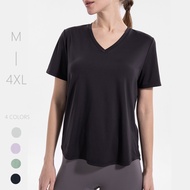 Women Plus Size Short Sleeve Gym V-neck tshirt Curvy Women Yoga Workout Tops 4XL Running Fitness Shi