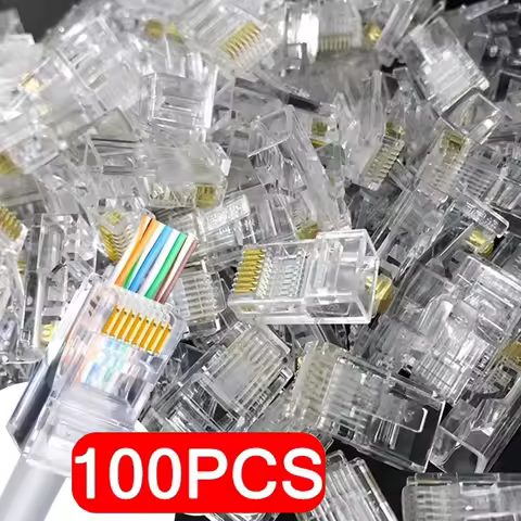 100pcs RJ45 CAT6 CAT5e Pass Through Connector Network Crystal End Gold-Plated Crimp UTP Standard Eth