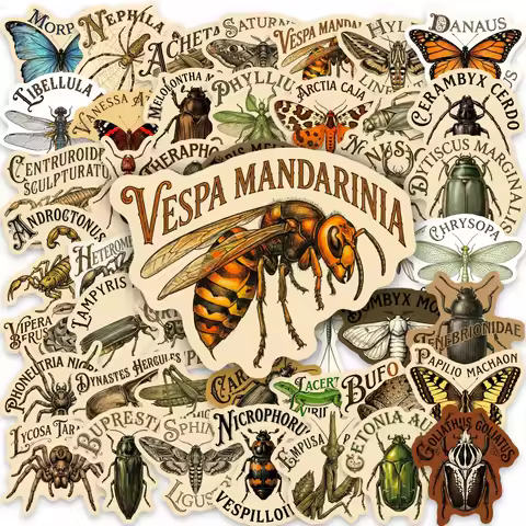 50 Pcs Natural Insect Specimen Stickers Student Learning Decorate Scrapbook Cup Diary Skate Waterpro