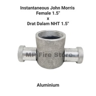 JOHN MORRIS INSTANTANEOUS FEMALE ADAPTOR 1.5 in x NHT INNER THREAD 1.5 in TYPE 2 DUAL TWO ALUMINUM E