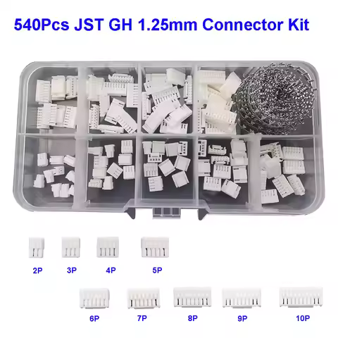 540Pcs Box JST GH 1.25mm Connector Kit 2/3/4/5/6/7/8/9/10 Pin Housing Female Connectors GH1.25mm Plu