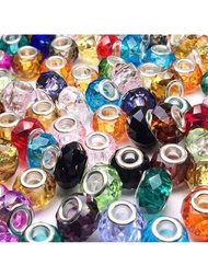 50/100顆歐式大孔玻璃珠子,銅芯玻璃珠子,水晶間距珠混合色彩魅力珠子,適用於珠寶製作diy