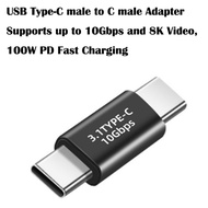 Black metal Type to Type Adapter Connector Male USB C TO MALE USB C Joiner Plug, Type 3.1 to Type 3.
