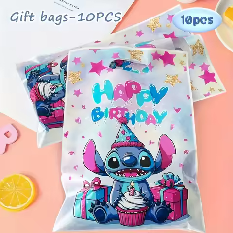 10pcs Disney Stitch Birthday Theme Gift Pack Set with Handle, Gift Bag Set, Suitable for Birthday Th