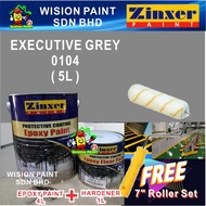 0104 EXECUTIVE GREY / 5 Liter ZINXER Two Pack Epoxy Floor Paint ( FREE 7" 1 SET ROLLER PAINTING ) Cat Lantai Epoxy floor