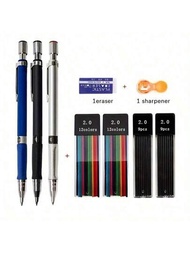 1套2.0mm機械鉛筆套裝,2b黑色/彩色填充書寫素描藝術繪畫課自動鉛筆