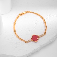 Hyl Jewelry 639B Gelang Titanium Wanita  Bangle Bracelet Four Leaf Clover Terbaru Anti Karat Dan Ker