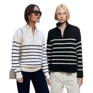 Sweater Knit Zip Zara Woman - Sweater Rajut Stripe Wanita