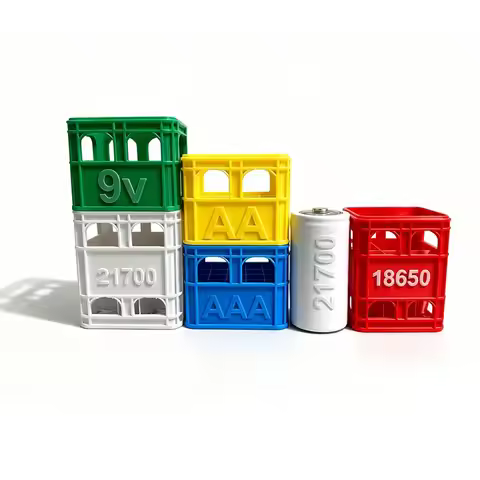 3D Printed Stackable Battery Storage Box – Beer Crate Style Organizer for AA, AAA, 18650, 21700 & 9V