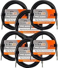 Gearlux Instrument Cable/Guitar Cable, 1/4 Inch, Straight to Straight, Black, 25 Feet - 6 Pack