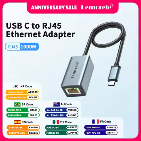 Lemorele TC48 USB Ethernet Adapter USB 3.0 Network Card for Macbook USB C to RJ45 Ethernet Adapter f