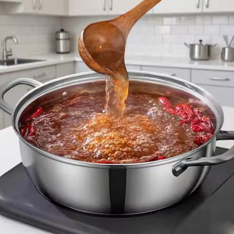 1Pc Thickened Stainless Steel Hot Pot, Commercial Flat Bottomed Soup Pot, Small Hot Pot, Dry Pot, Sp