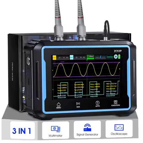 Handheld 2C53P Touch Screen Digital Oscilloscope+Multimeter+Signal Generator 3IN1 Dual Channel 50MHZ