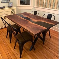 BiGi 黑胡桃木 160x80cm 樹脂海洋實木直邊餐桌 Black walnut epoxy resin wood table 140x70